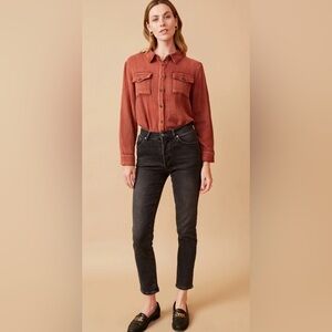 Hayden Los Angeles Size M Women’s Top Waffle Knit Long Sleeve Shirt Rust Orange